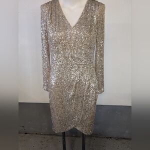 Calvin Klein Shimmering Silver Long Sleeve Dress Size 8